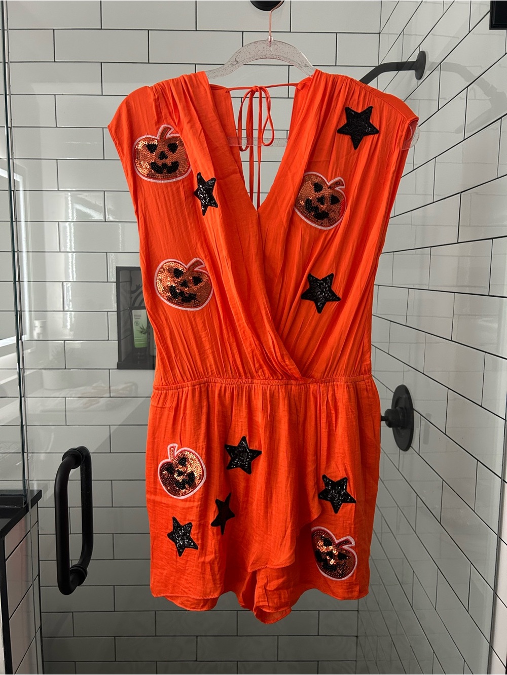 Judith March Orange Sequin Pumpkin Romper size Medium
